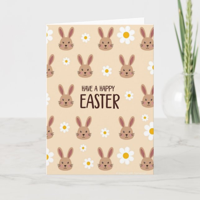 Happy Easter Rabbit Face Pattern Card (Front)