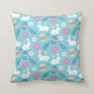Happy Easter Rabbit Floral Throw Pillow