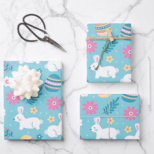 Happy Easter Rabbit Floral Wrapping Paper Sheets