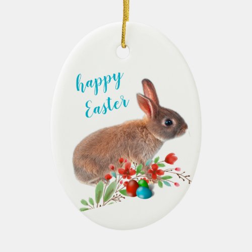 Happy Easter Rabbit Holiday  Ceramic Ornament