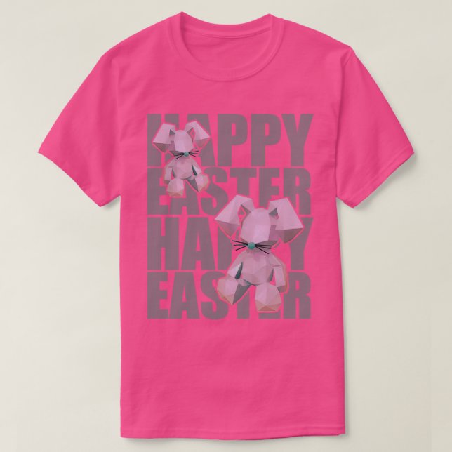 Happy Easter Rabbit Pink 3D Origami Design T-Shirt (Design Front)