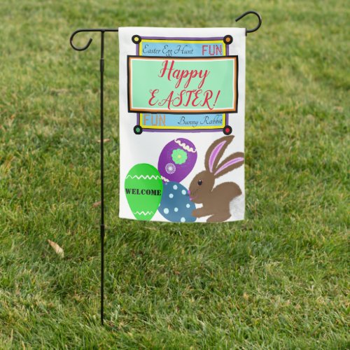 Happy Easter Rabbit Reversible Yellow Chick Egg Garden Flag