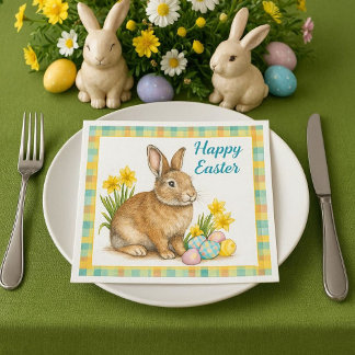 Happy Easter Rabbit Spring Plaid Napkins
