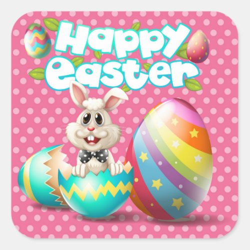 Happy Easter Rabbit Square Sticker