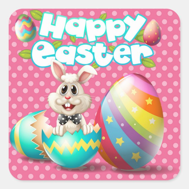 Happy Easter Rabbit Square Sticker (Front)