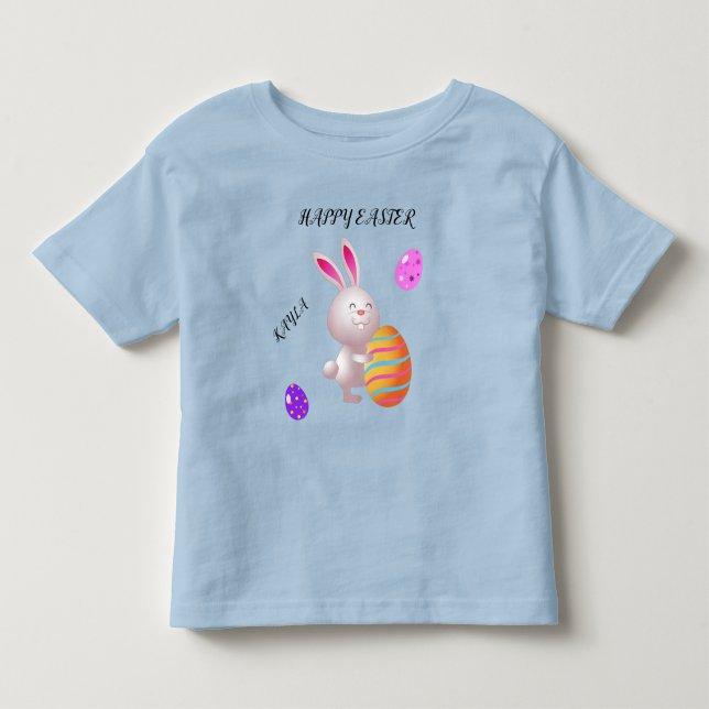 Happy Easter rabbit & striped egg toddler t-shirt. Toddler T-shirt (Front)