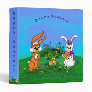 Happy Easter! Rabbit with Bunny and Chick 3 Ring Binder