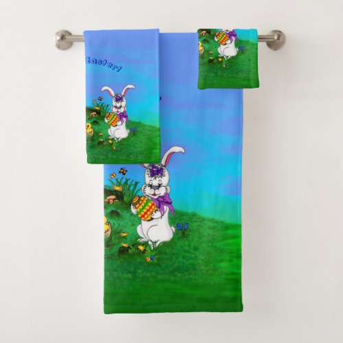 Happy Easter Rabbit with Bunny and Chick Bath Towel Set