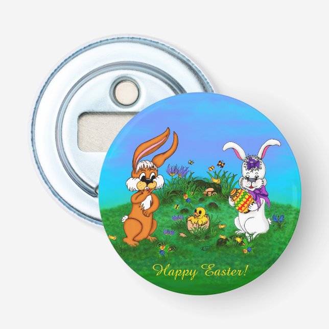 Happy Easter! Rabbit with Bunny and Chick Bottle Opener (Front)