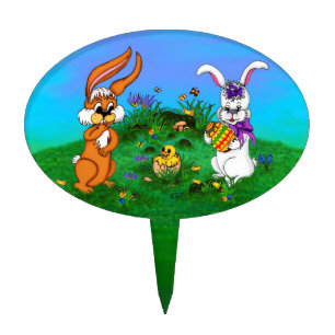 Happy Easter! Rabbit with Bunny and Chick Cake Topper