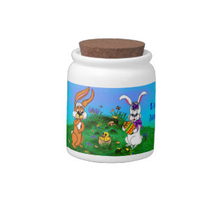 Happy Easter! Rabbit with Bunny and Chick Candy Jar