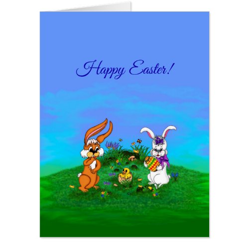 Happy Easter Rabbit with Bunny and Chick Card