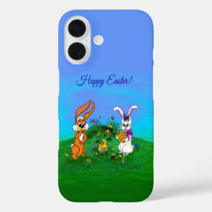 Happy Easter! Rabbit with Bunny and Chick iPhone 16 Case