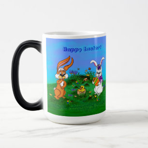 Happy Easter! Rabbit with Bunny and Chick Color Morph Mug