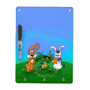 Happy Easter! Rabbit with Bunny and Chick Dry-Erase Board