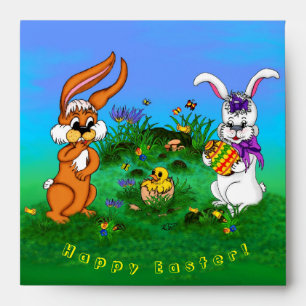 Happy Easter! Rabbit with Bunny and Chick Envelope
