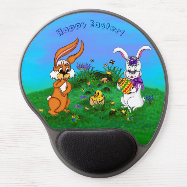 Happy Easter! Rabbit with Bunny and Chick Gel Mouse Pad (Front)