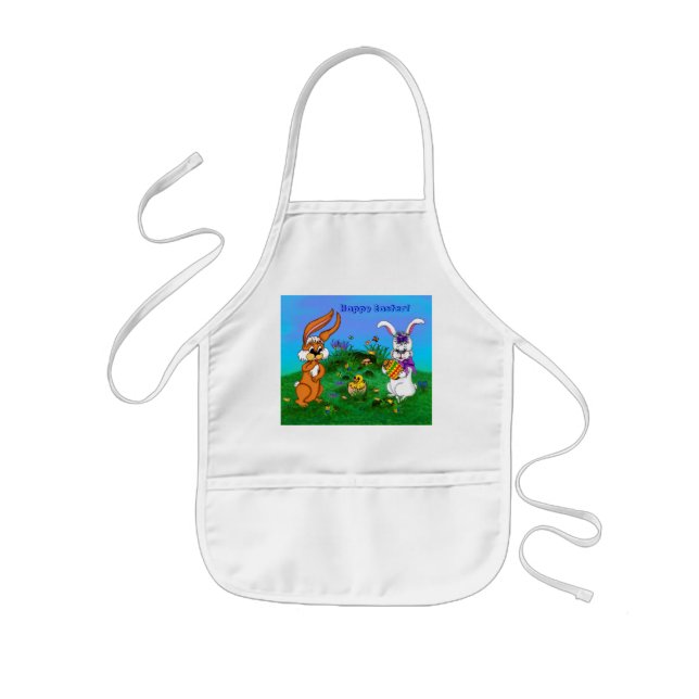 Happy Easter! Rabbit with Bunny and Chick Kids' Apron (Front)