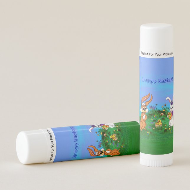 Happy Easter! Rabbit with Bunny and Chick Lip Balm (Front)