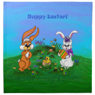 Happy Easter! Rabbit with Bunny and Chick Napkin