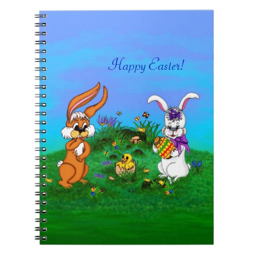 Happy Easter Rabbit with Bunny and Chick Notebook