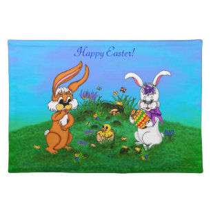 Happy Easter! Rabbit with Bunny and Chick Placemat
