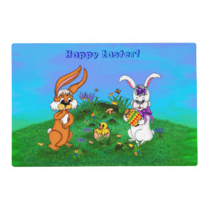 Happy Easter! Rabbit with Bunny and Chick Placemat