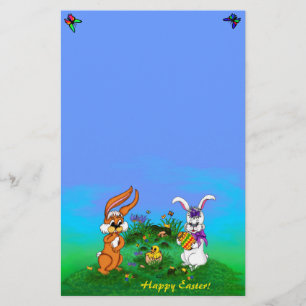 Happy Easter! Rabbit with Bunny and Chick Stationery
