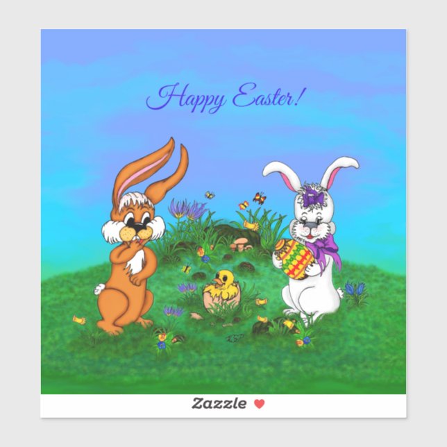 Happy Easter! Rabbit with Bunny and Chick Sticker (Sheet)