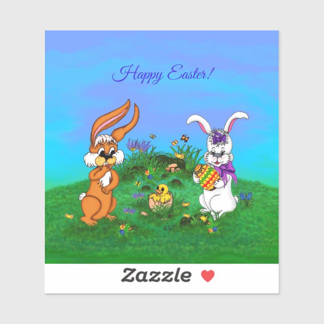 Happy Easter! Rabbit with Bunny and Chick Sticker (Sheet)