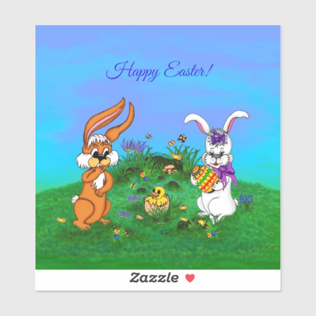 Happy Easter! Rabbit with Bunny and Chick Sticker (Sheet)