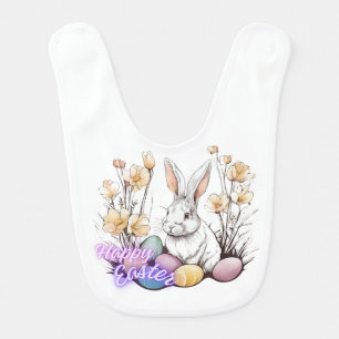 Happy Easter Rabbit With Eggs Baby Bib