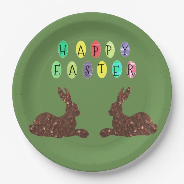 Happy Easter Rabbits Custom Paper Plates 9 in (Front)