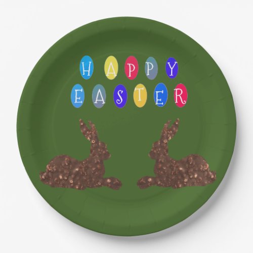 Happy Easter Rabbits Custom Paper Plates 9 in