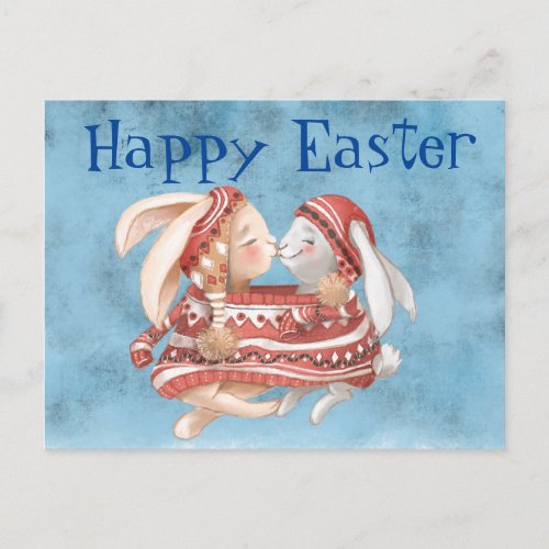 Happy Easter Rabbits Kissing Postcard