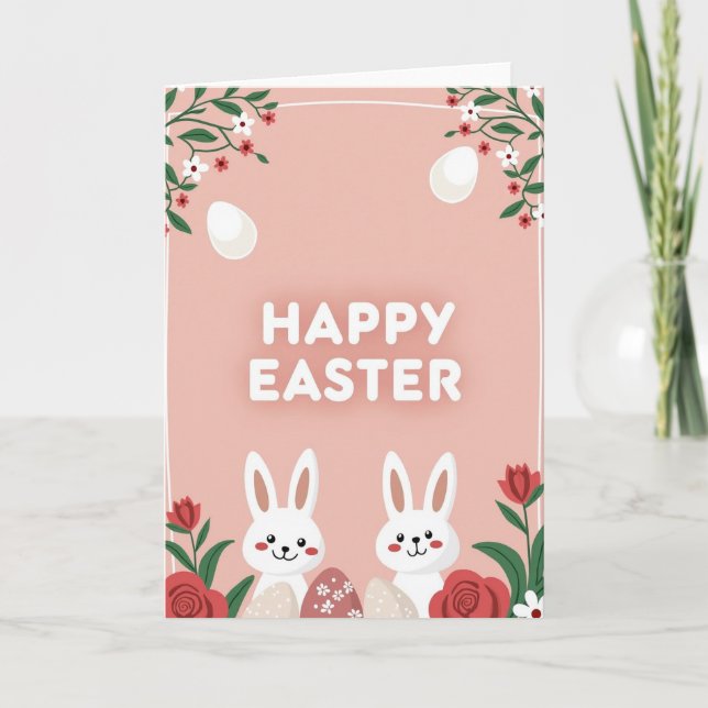 Happy Easter Rabbits Spring Card (Front)