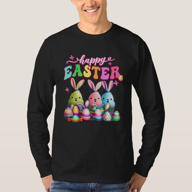 Happy Easter  Rabit Eggs Retro Groovy Bunny Easter T-Shirt (Front)