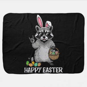 Happy Easter Raccoon Bunny Baby Blanket