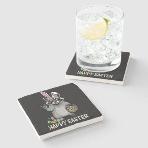Happy Easter Raccoon Bunny Stone Coaster