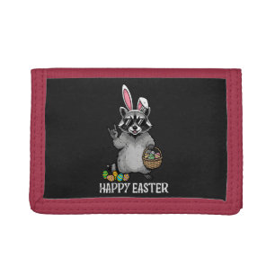 Happy Easter Raccoon Bunny Tri-fold Wallet