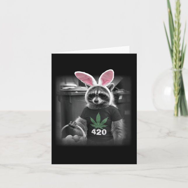 Happy Easter Raccoon Bunny Weed  Card (Front)