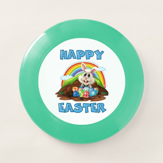 Happy Easter Rainbow Bunny Rabbit With Eggs Wham-O Frisbee (Front)