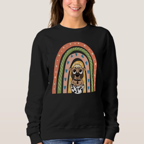 Happy Easter Rainbow Cute Bunny Dog Pug Eggs Baske Sweatshirt