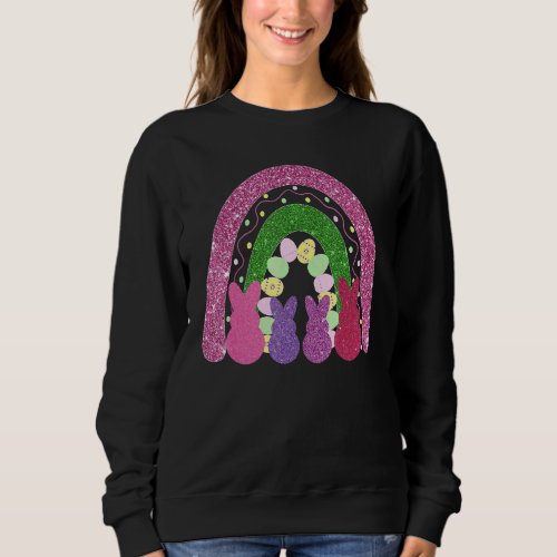 Happy Easter Rainbow Outfit Cute Easter Bunny Silh Sweatshirt