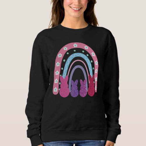 Happy Easter Rainbow Outfit Cute Easter Bunny Silh Sweatshirt