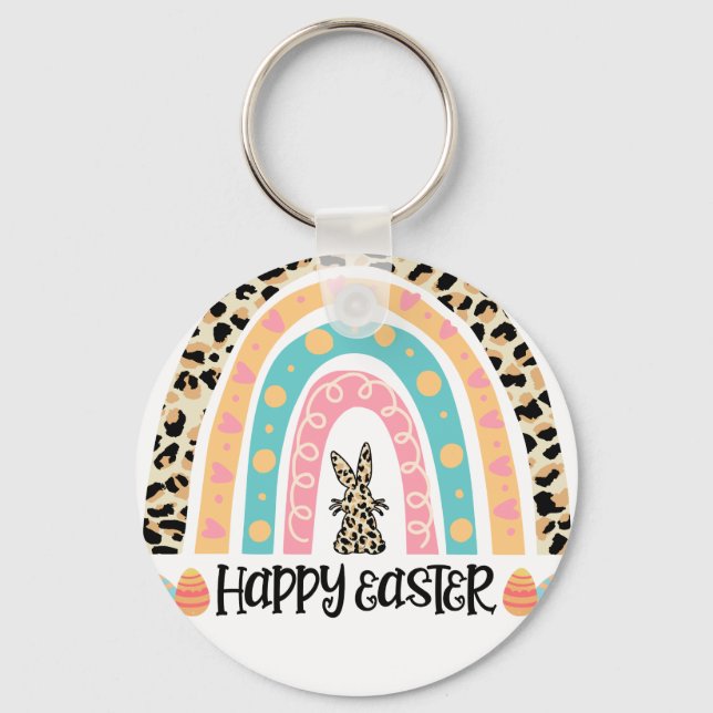 happy easter rainbow, retro, vintage keychain (Front)