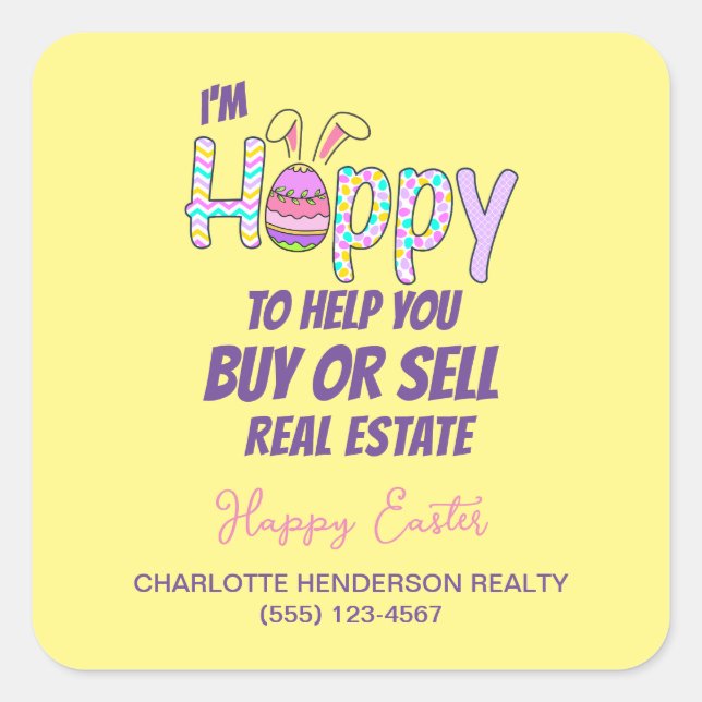Happy Easter Real Estate Client Gift Square Sticker (Front)