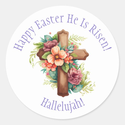 Happy Easter Religious He is Risen Hallelujah  Classic Round Sticker