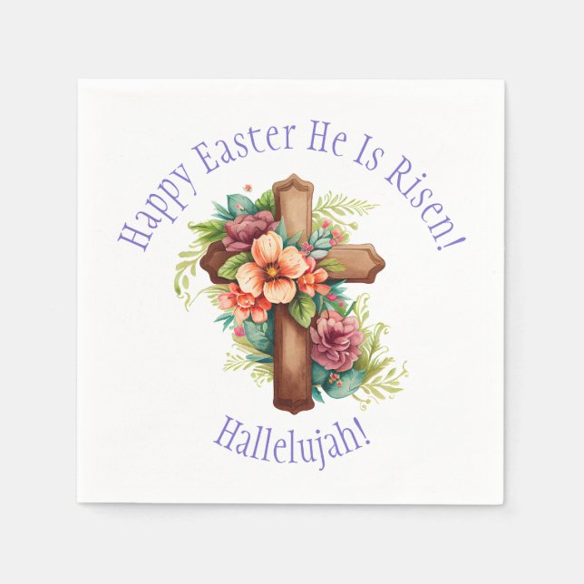 Happy Easter Religious He is Risen Hallelujah Napkins (Front)