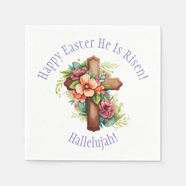 Happy Easter Religious He is Risen Hallelujah Napkins | Zazzle